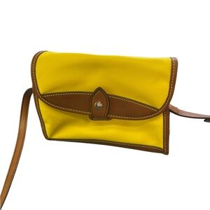 Dooney & Bourke Yellow and Brown Crossbody Flap Bag with Leather Trim